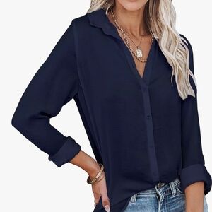 Navy Blue Women's Button-Up Blouse
